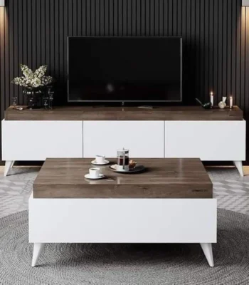 طقم ترابيزات غرفة معيشة مودرن (تليفزيون 160 سم + قهوة 90 سم) | خشب MDF | [Verve-Home] - main
