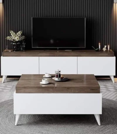 طقم ترابيزات غرفة معيشة مودرن (تليفزيون 160 سم + قهوة 90 سم) | خشب MDF | [Verve-Home] - main