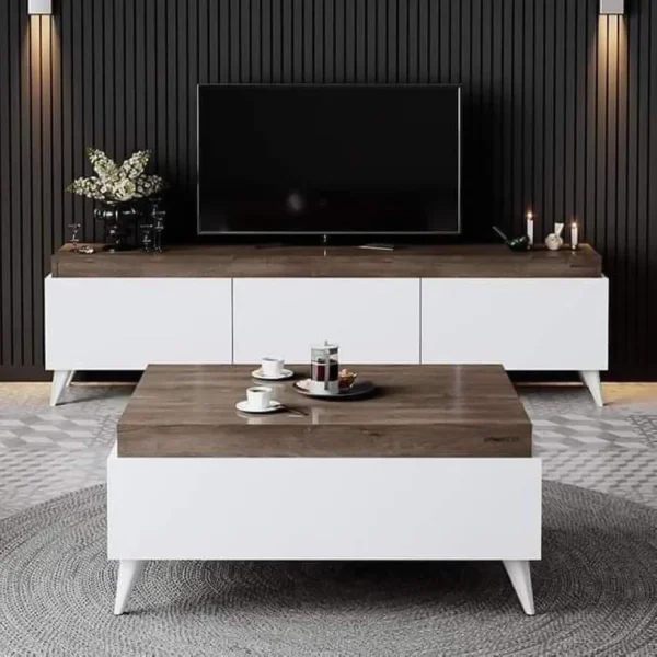 طقم ترابيزات غرفة معيشة مودرن (تليفزيون 160 سم + قهوة 90 سم) | خشب MDF | [Verve-Home] - main