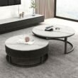 طقم ترابيزات قهوة من قطعتين بسطح رخام وهيكل ستيل – Verve Home