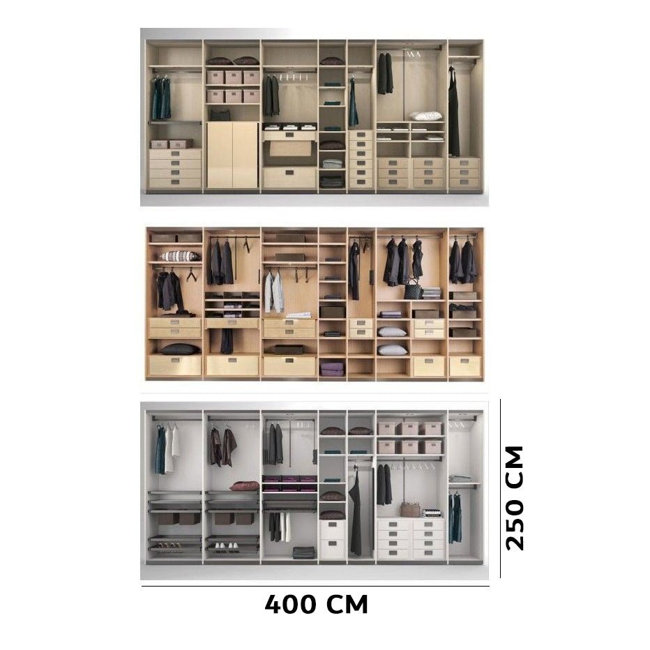 دريسنج روم 400×250 سم بمظهر مرتب للاستخدام اليومي دريسنج روم من فيرف هوم، عرض 400 سم وعمق 50 سم وارتفاع 250 سم